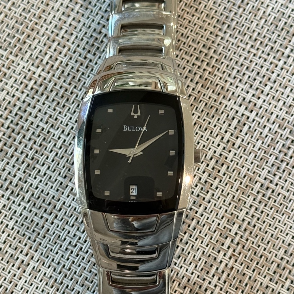 Bulova Silver Tone Watch with Black Dial